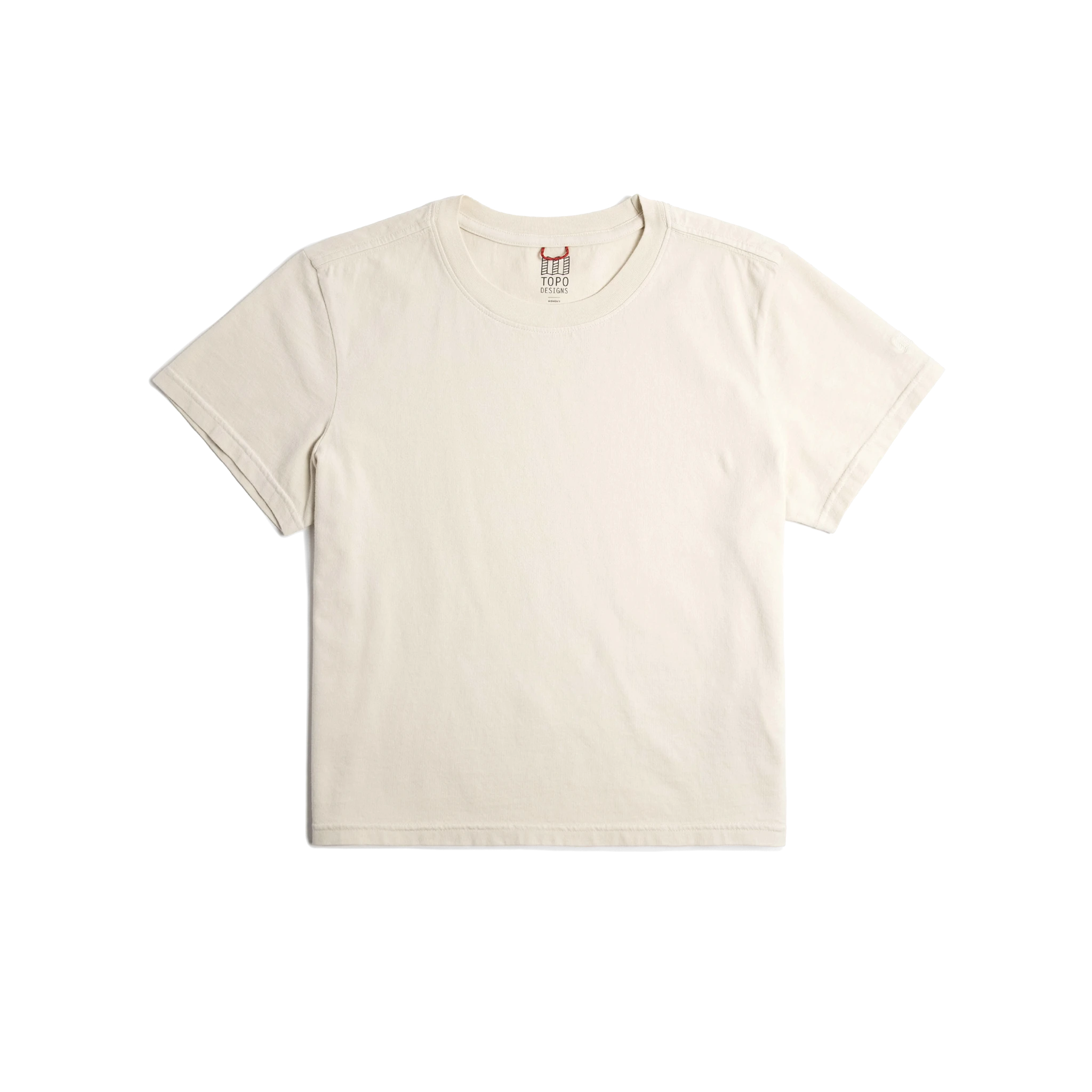Front flat lay image on white background of Topo Designs Dirt Tee - Women's in "Bone White"