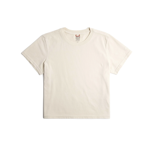 Front flat lay image on white background of Topo Designs Dirt Tee - Women's in "Bone White"