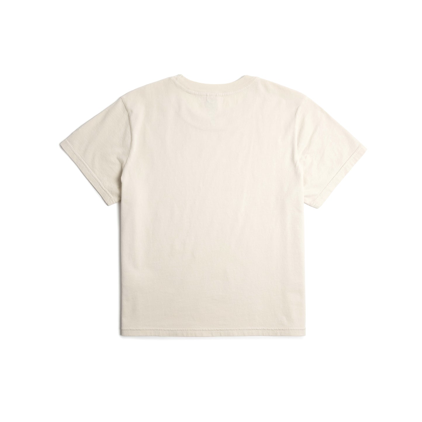 Back flat lay image on white background of Topo Designs Dirt Tee - Women's in "Bone White"