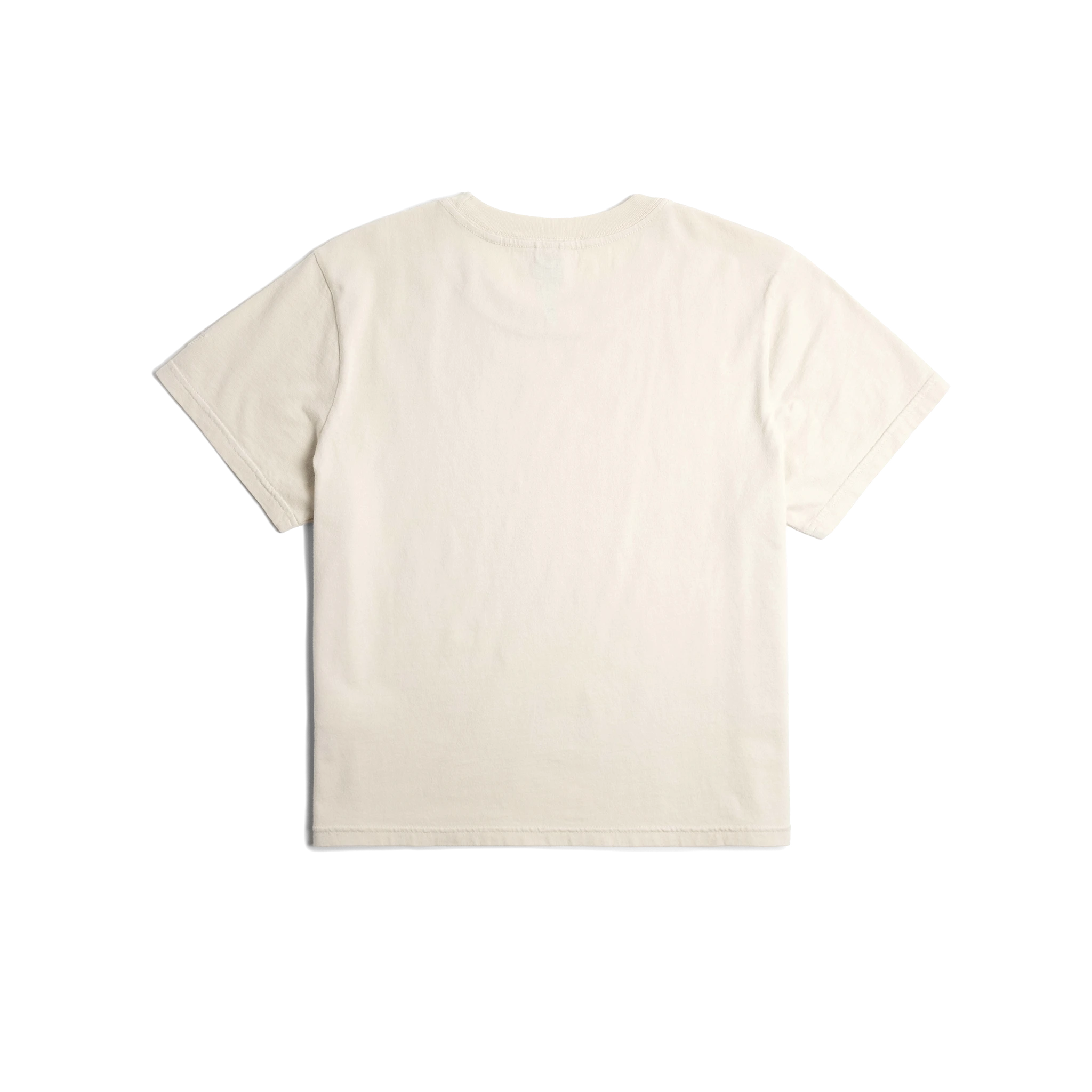 Back flat lay image on white background of Topo Designs Dirt Tee - Women's in "Bone White"