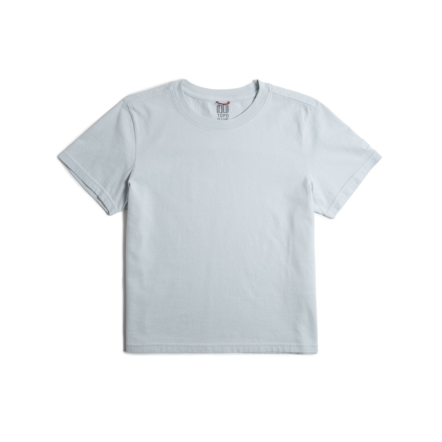 Front flat lay image on white background of Topo Designs Dirt Tee - Women's in "Breeze Blue"