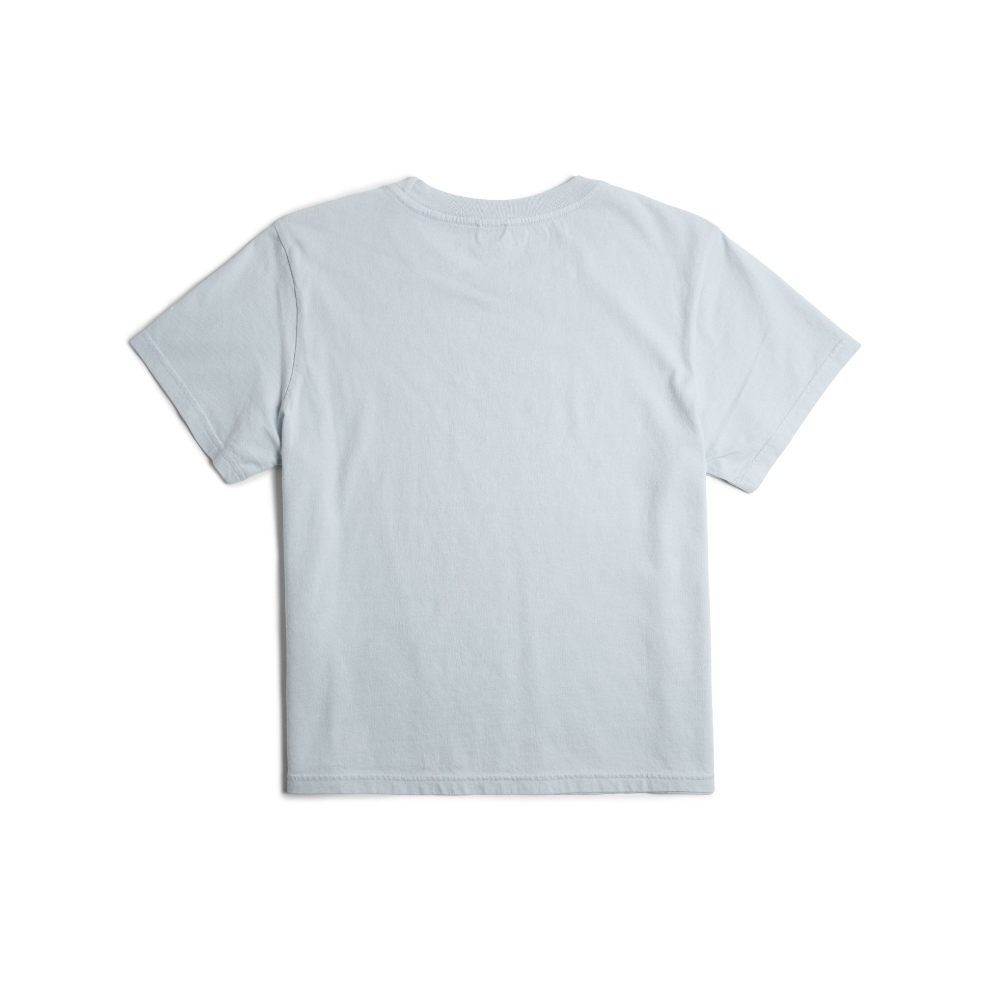 Back flat lay image on white background of Topo Designs Dirt Tee - Women's in "Breeze Blue"