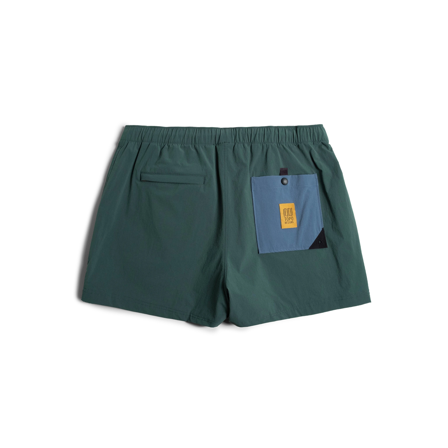 Back view of Topo Designs Mesa Shorts Women's in "Evergreen"