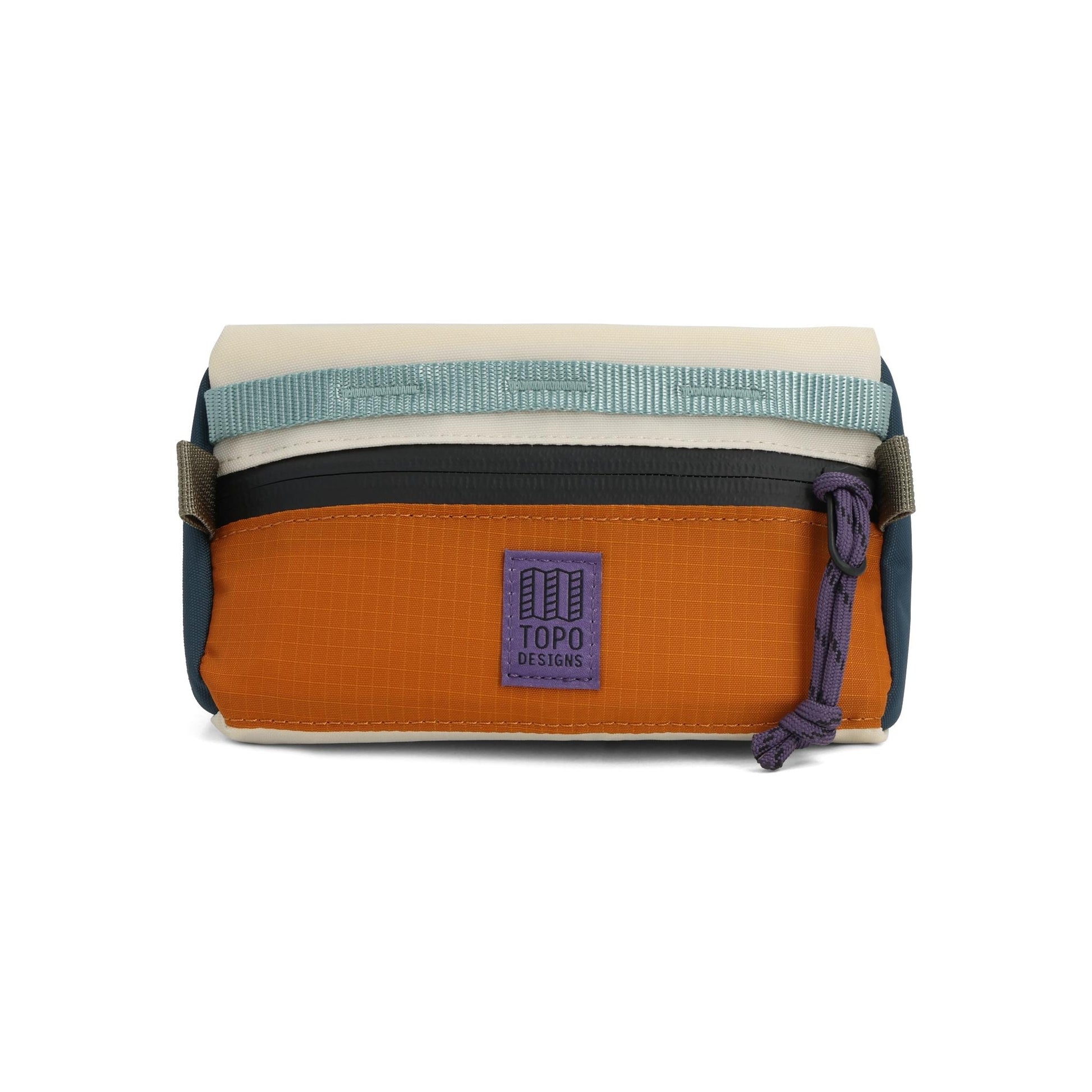 Front View of Topo Designs Bike Bag Mini in "Pond Blue / Spice"