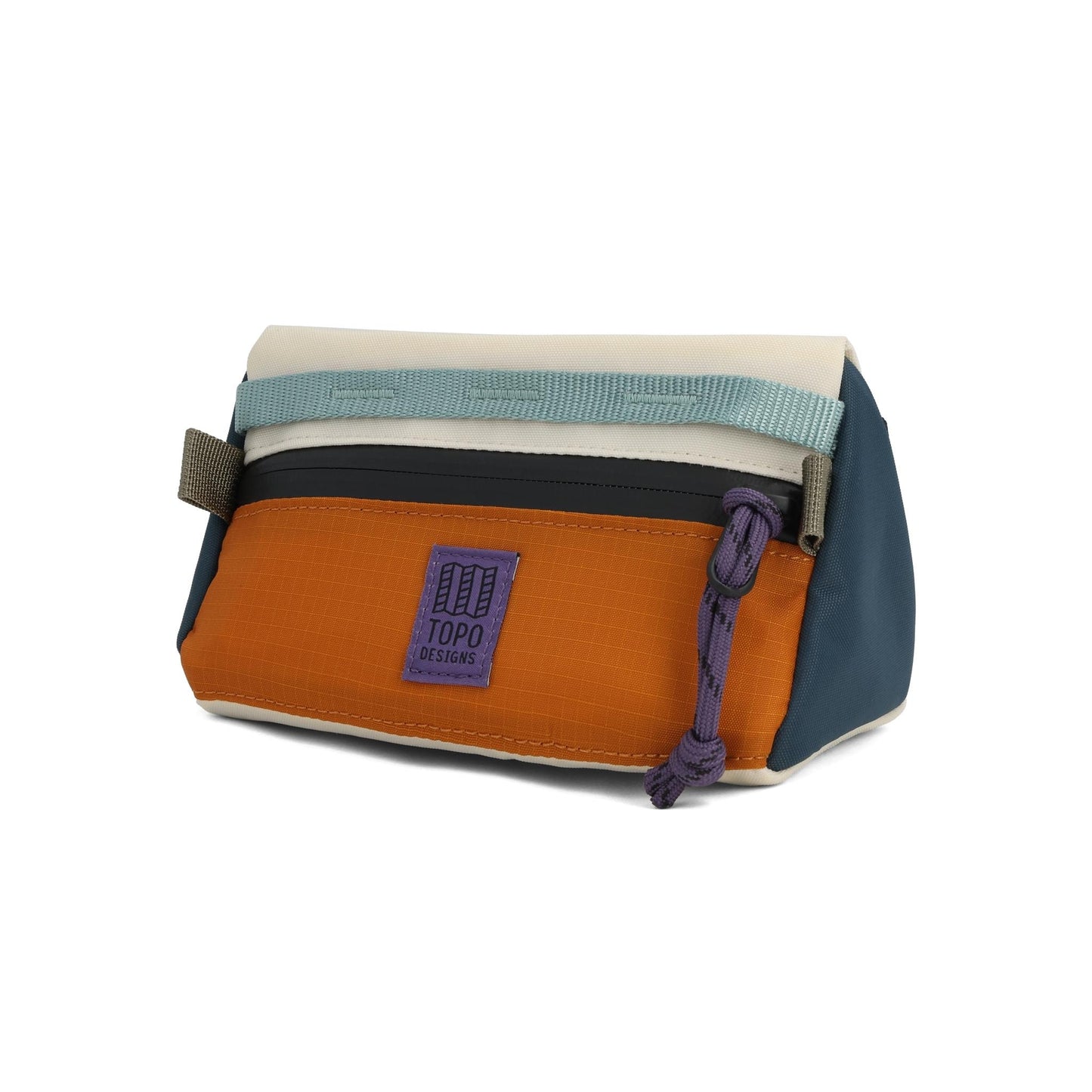 Front View of Topo Designs Bike Bag Mini in "Pond Blue / Spice"