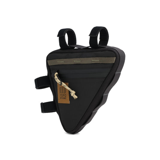 Front View of Topo Designs Bike Frame Bag in "Black / Neutral"