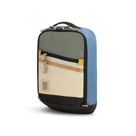 Front View of Topo Designs Mountain Sling Bag in "Stone Blue / Bone White"