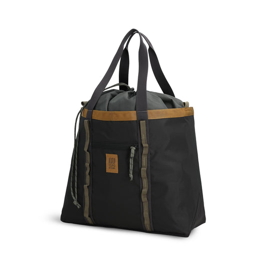 Front View of Topo Designs Mountain Utility Tote in "Black / Neutral"