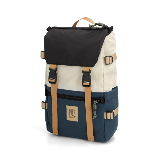 Front View of Topo Designs Rover Pack Classic in "Bone White / Pond Blue"