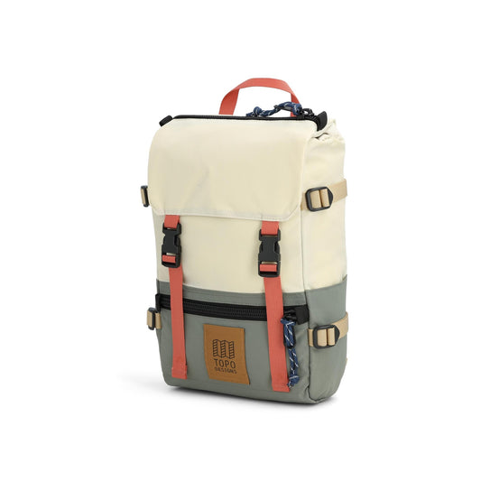 Front View of Topo Designs Rover Pack Mini in "Bone White / Beetle"