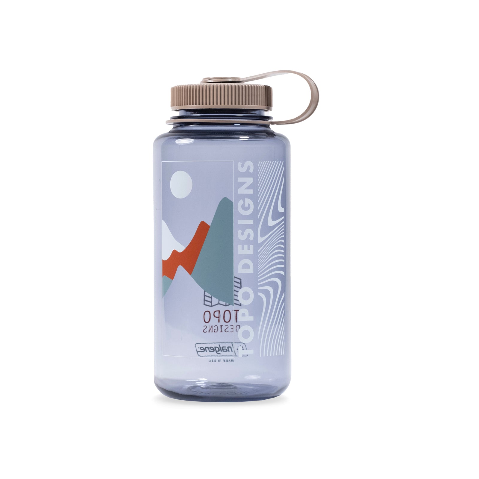 Topo Designs Nalgene 32 oz Wide Mouth Water Bottle in "Mountain Waves / Gray"