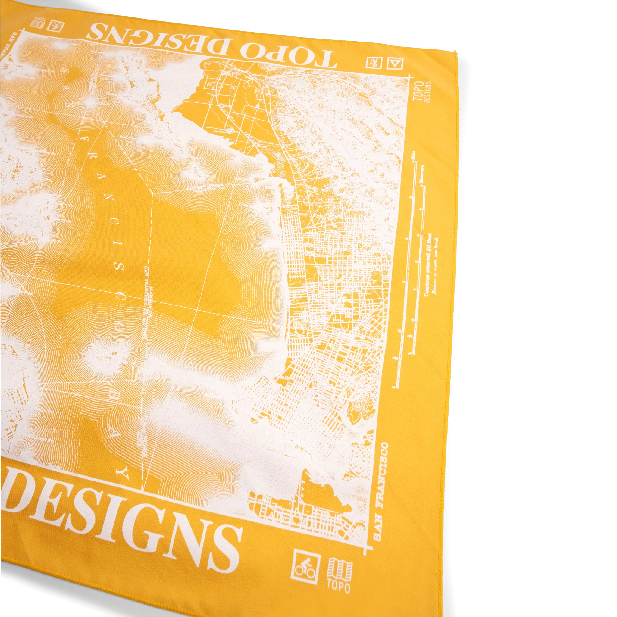Topo Designs x Pine Printshop Bandana in "San Francisco Gold" flat lay