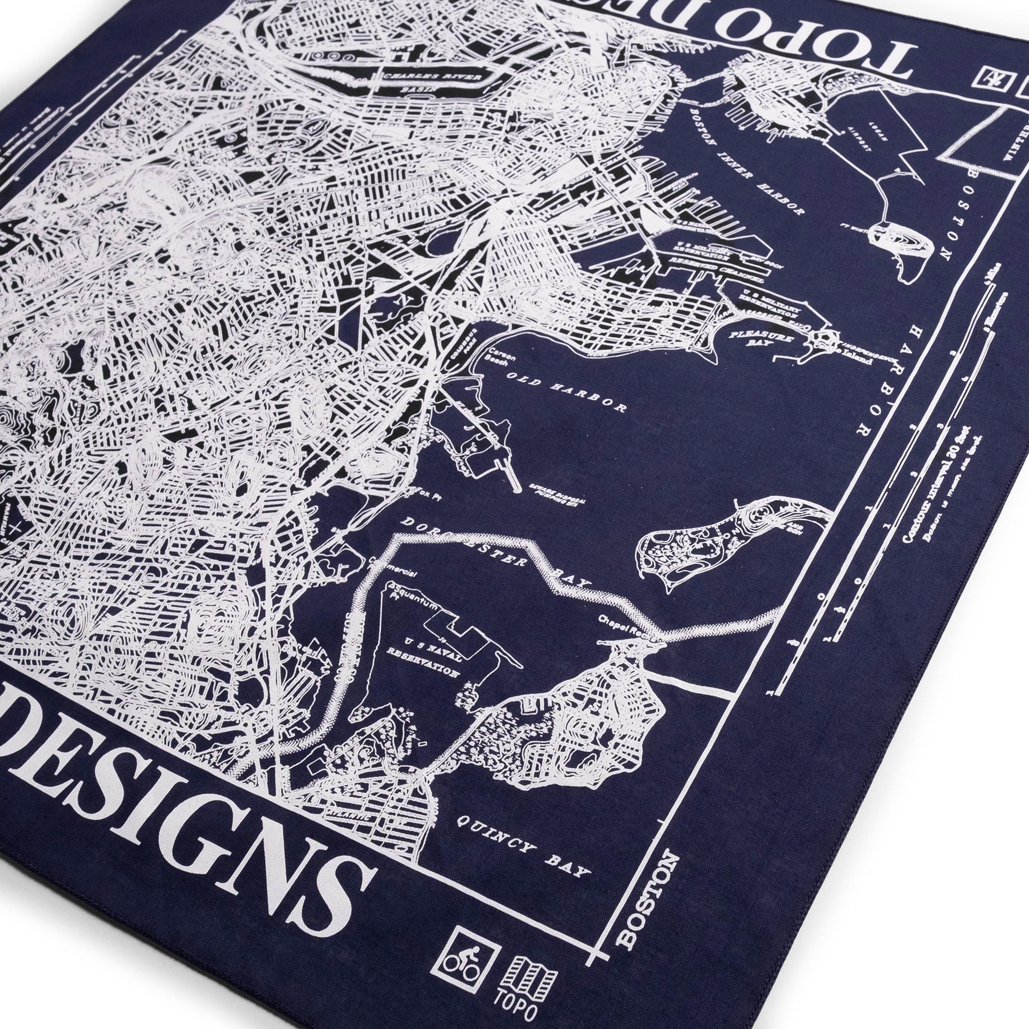 Topo Designs x Pine Printshop Bandana in "Boston Navy" flat lay
