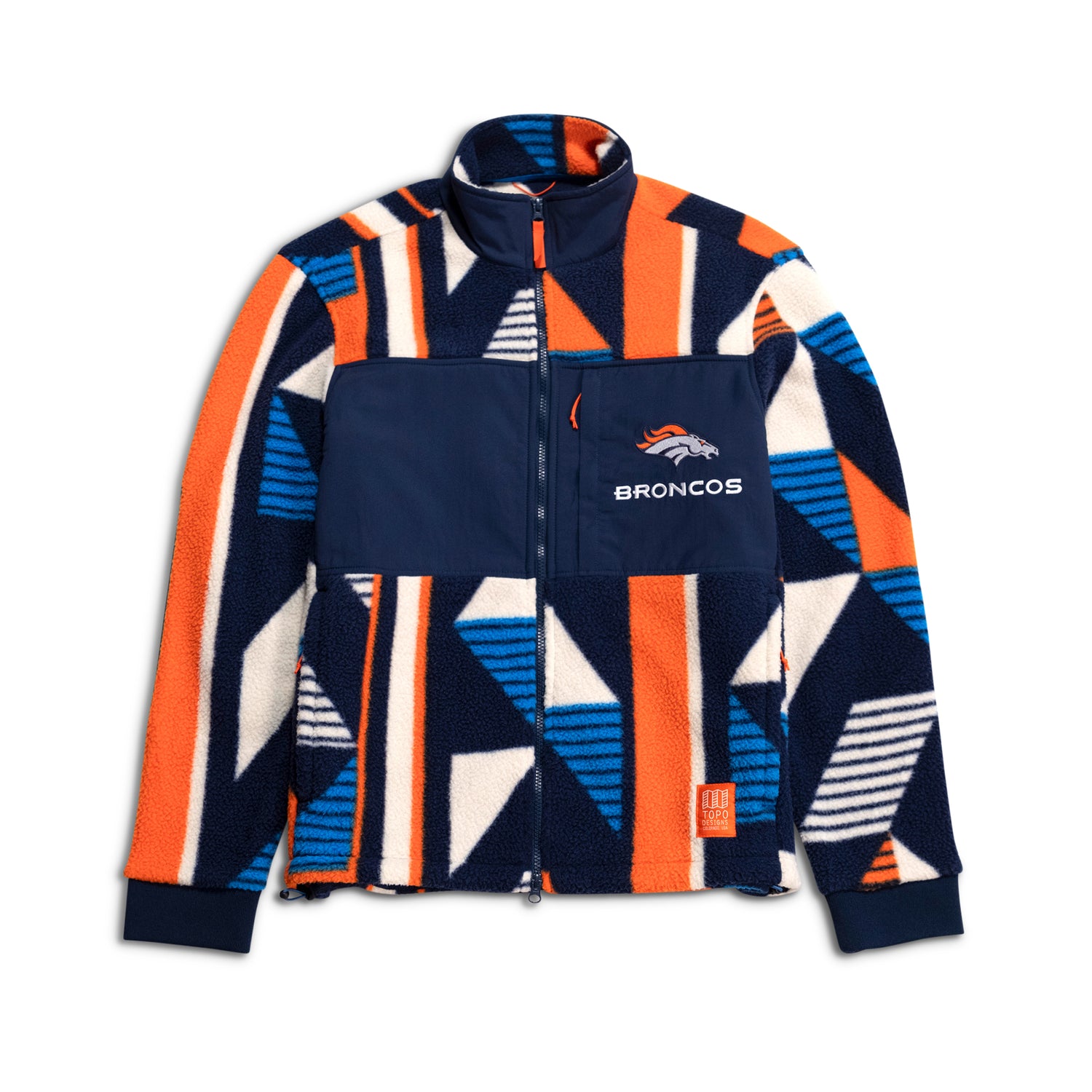 Front View of Topo Designs Summit Rise Full Zip Jacket - Men's in "Geo Stripe / Pageant Blue"