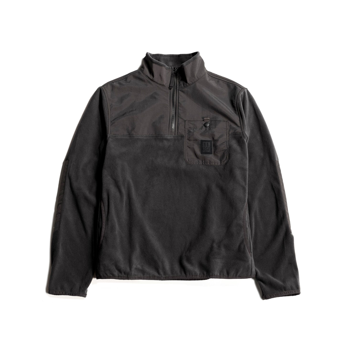 Front View of Topo Designs Vista 1/4 Zip Lightweight Fleece - Men's in "Black / Black"