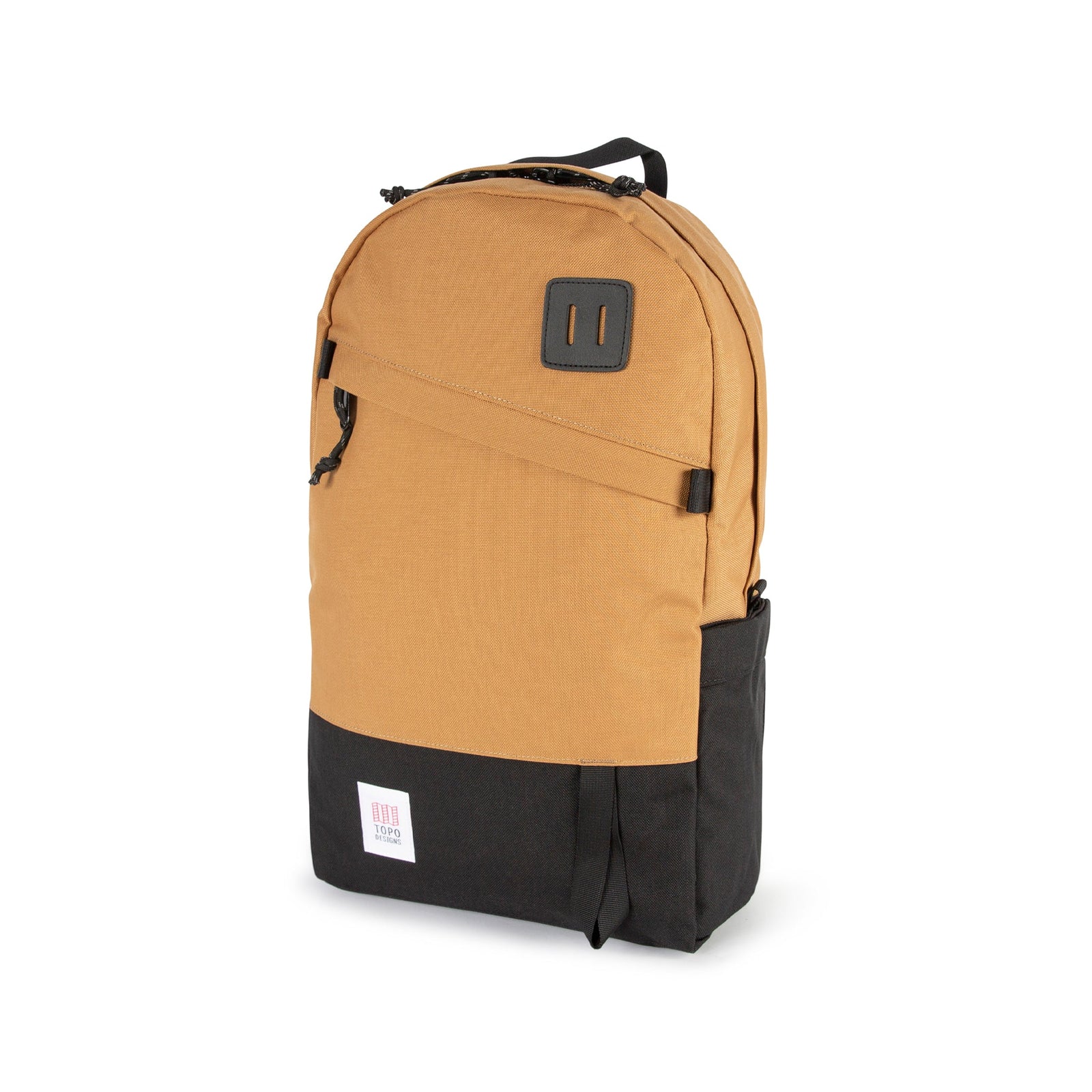 Topo Designs Daypack Classic 100% recycled nylon laptop backpack for work or school in "Khaki / Black".