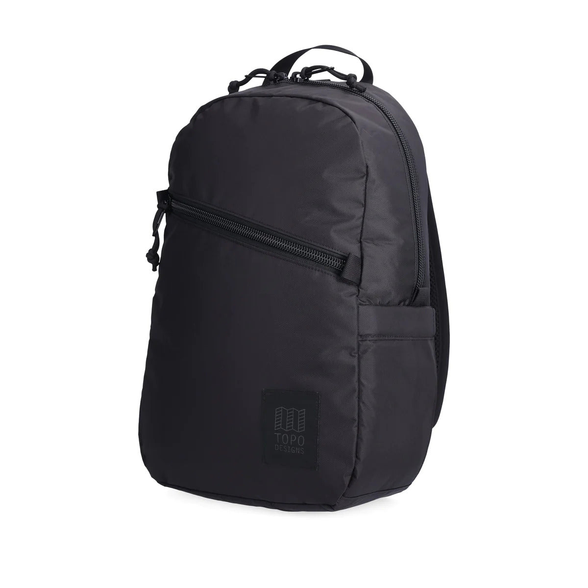 Side view of Topo Designs Light Pack in recycled "Black" nylon.