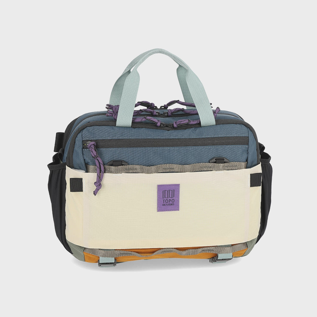 General video of Topo Designs Mountain Cross Bag in "Pond Blue / Spice"