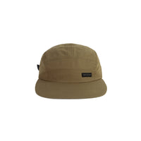 Topo Designs Nylon Camp 5-panel flat brim Hat in "Dark Terra" brownish green.
