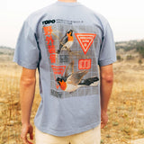 General back image of Topo Designs x Pine Printshop Proceed Slow Tee in "Clear Blue"