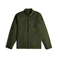 Topo Designs Men's Dirt shirt Jacket in "Olive" green.