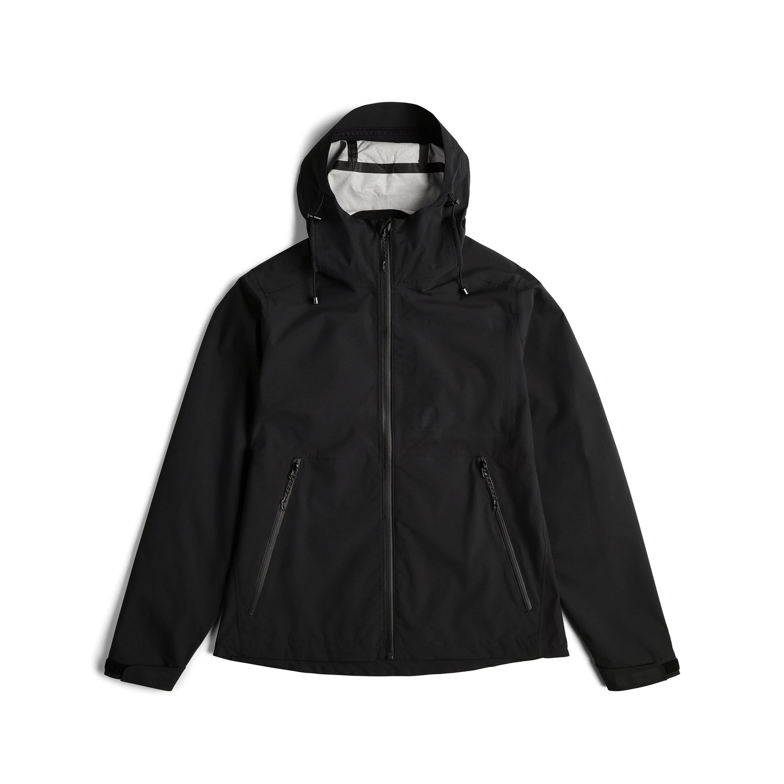 Topo Designs Women's Global Jacket lightweight packable 10k waterproof rain coat in recycled "Black" polyester.