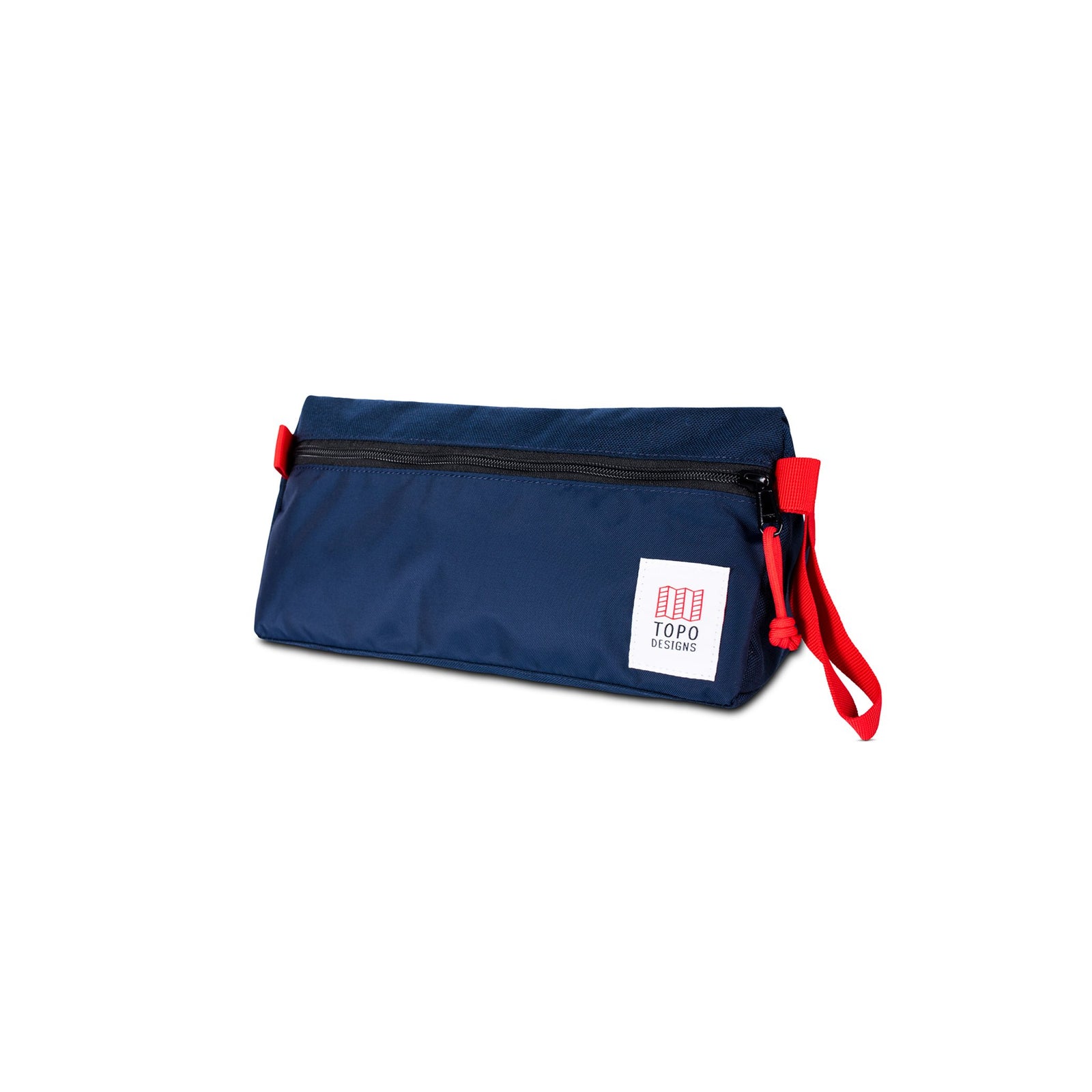 3/4 front product shot of Topo Designs Dopp Kit in "Navy - Recycled" blue.