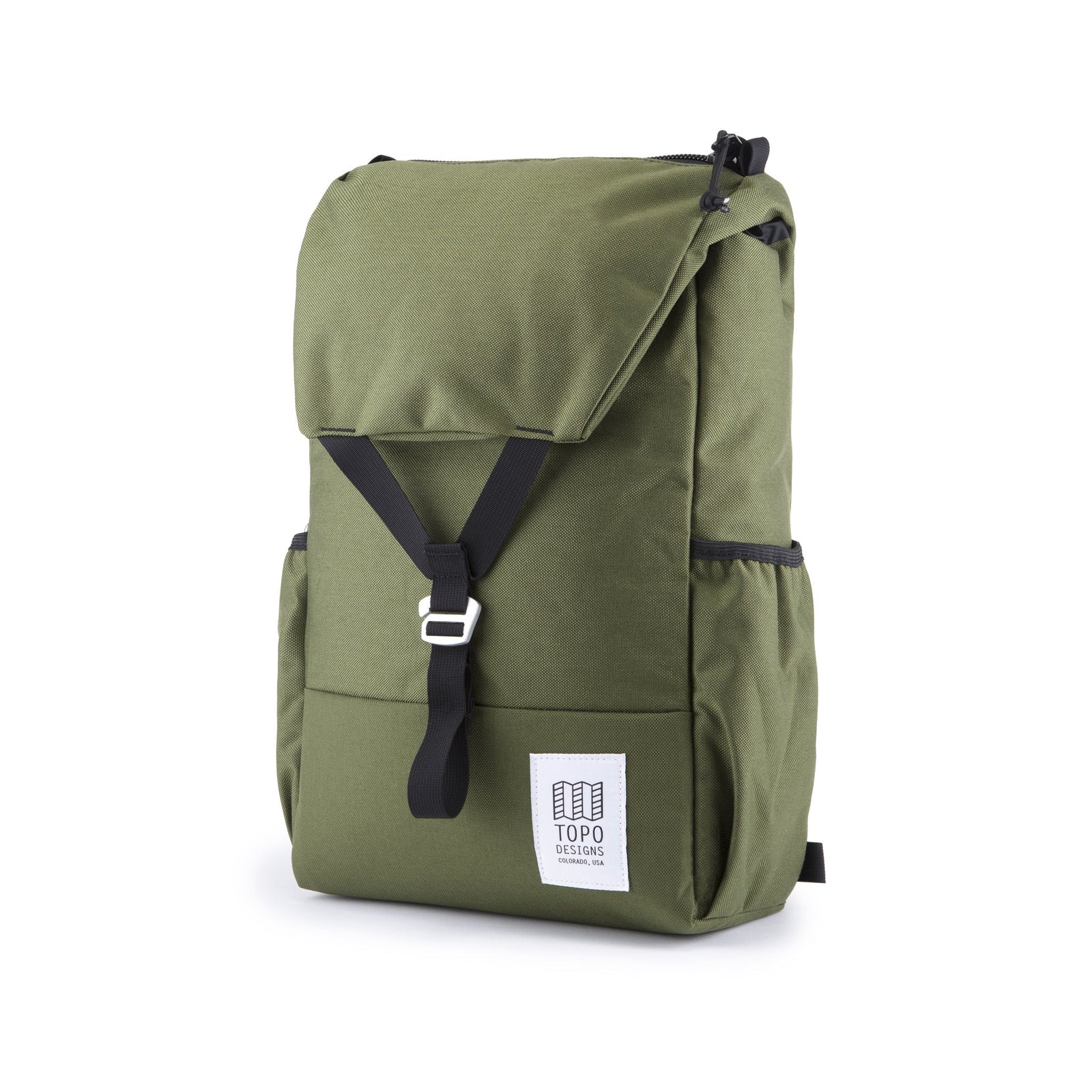 3/4 front product shot of Topo Designs Y-Pack in "Olive"