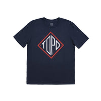 Topo Designs Men's Diamond Tee 100% organic cotton short sleeve graphic logo t-shirt in "navy" blue.