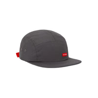 Topo Designs Nylon Camp 5-panel flat brim Hat in "Charcoal" gray.