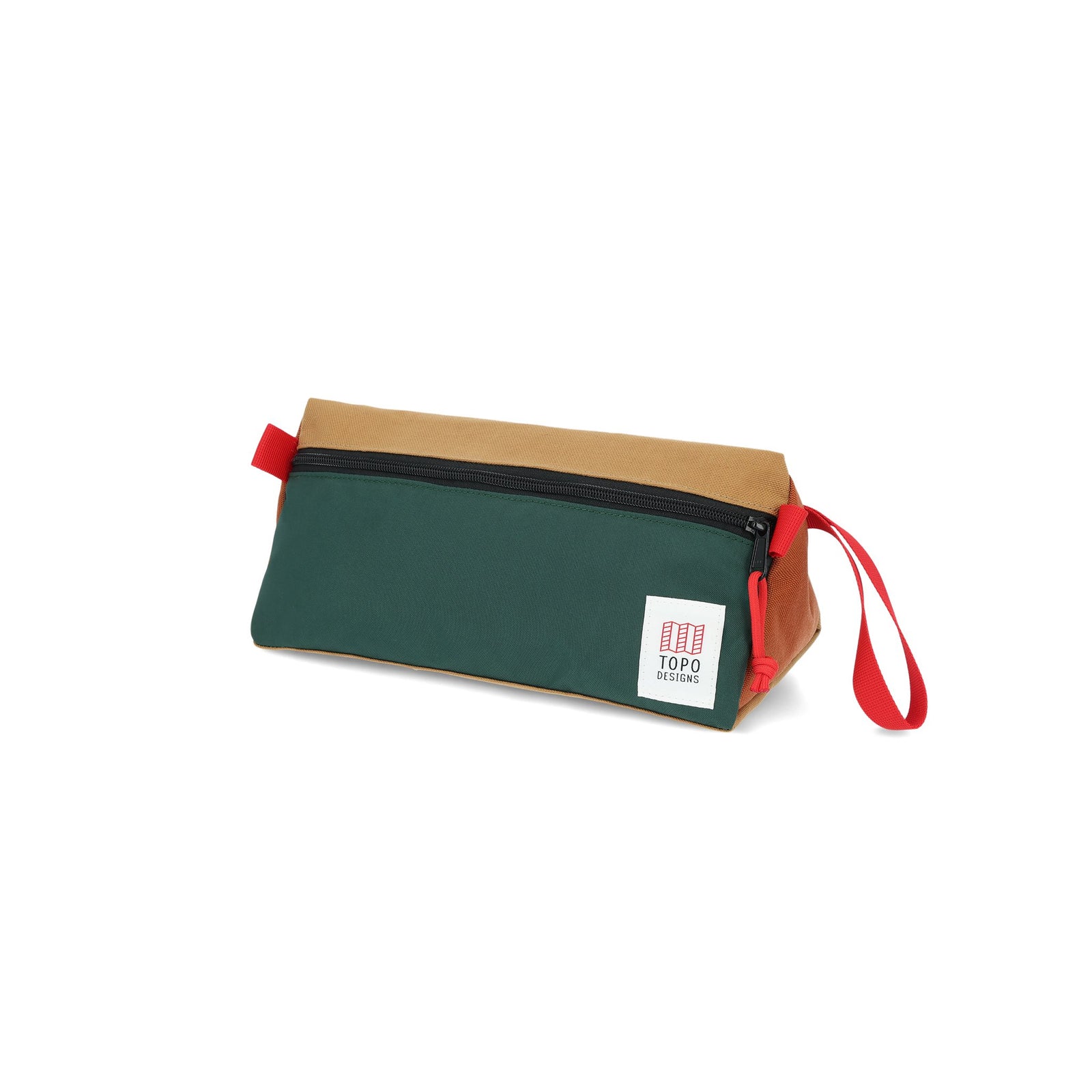 Topo Designs Dopp Kit toiletry travel bag in 100% recycled nylon "Forest / Khaki - Recycled" green brown.