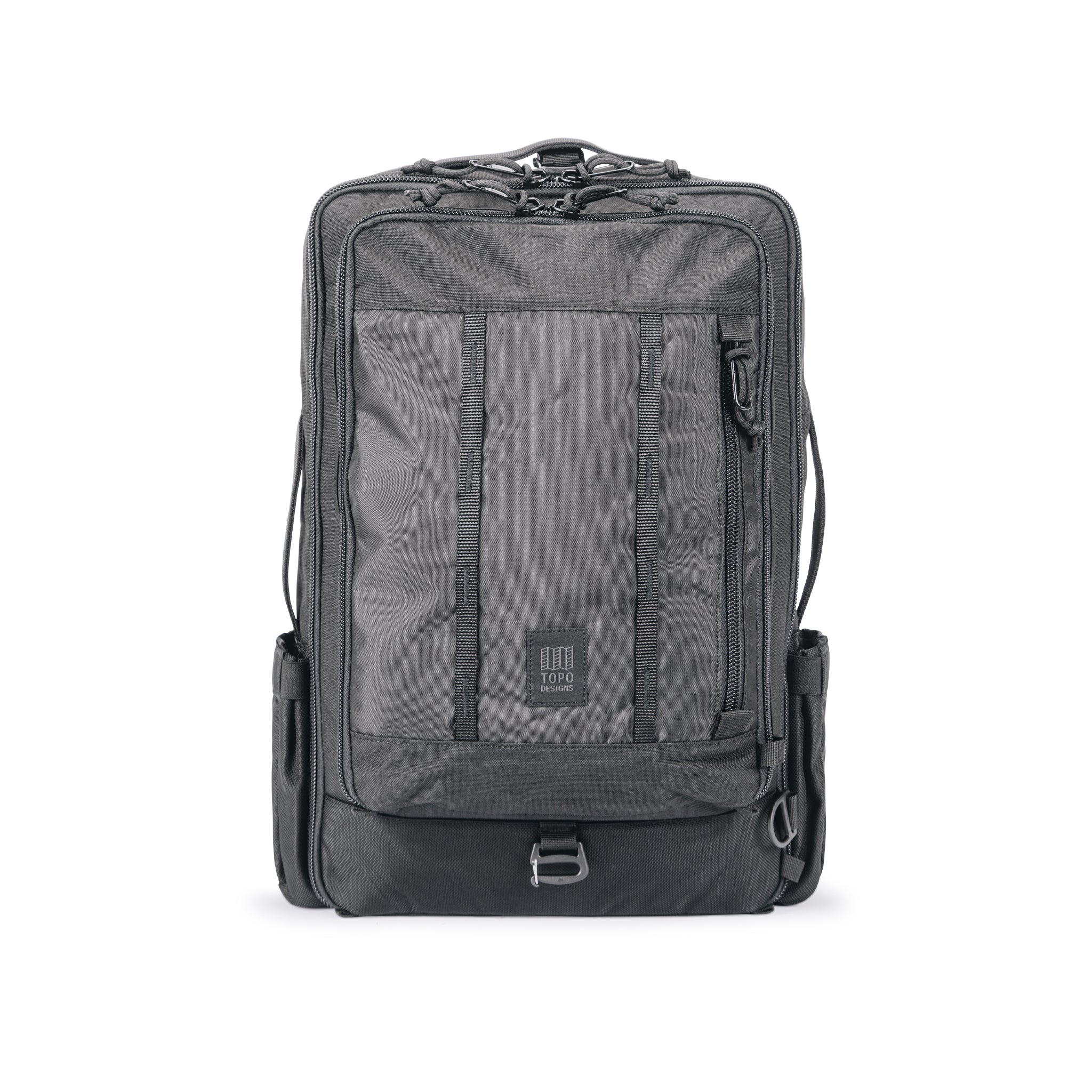 Topo Designs Global Travel Bag 30L Durable Carry On Convertible Laptop Travel Backpack in "Black / Black".