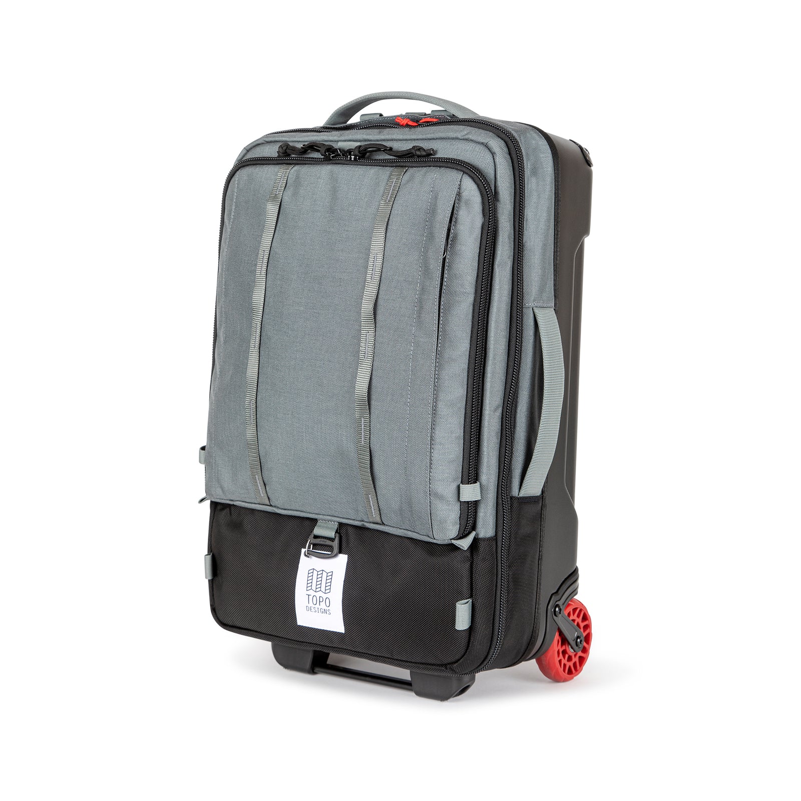 Topo Designs Global Travel Bag Roller durable carry-on convertible laptop backpack rolling suitcase in "Charcoal" gray.