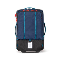 Topo Designs Global Travel Bag Roller durable carry-on convertible laptop backpack rolling suitcase in "Navy" blue.