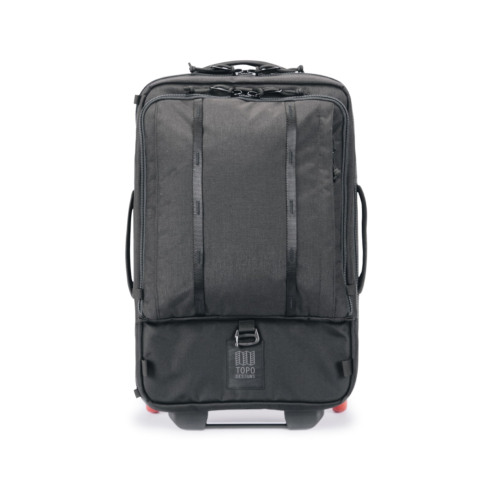 Topo Designs Global Travel Bag Roller durable carry-on convertible laptop backpack rolling suitcase in "Black".