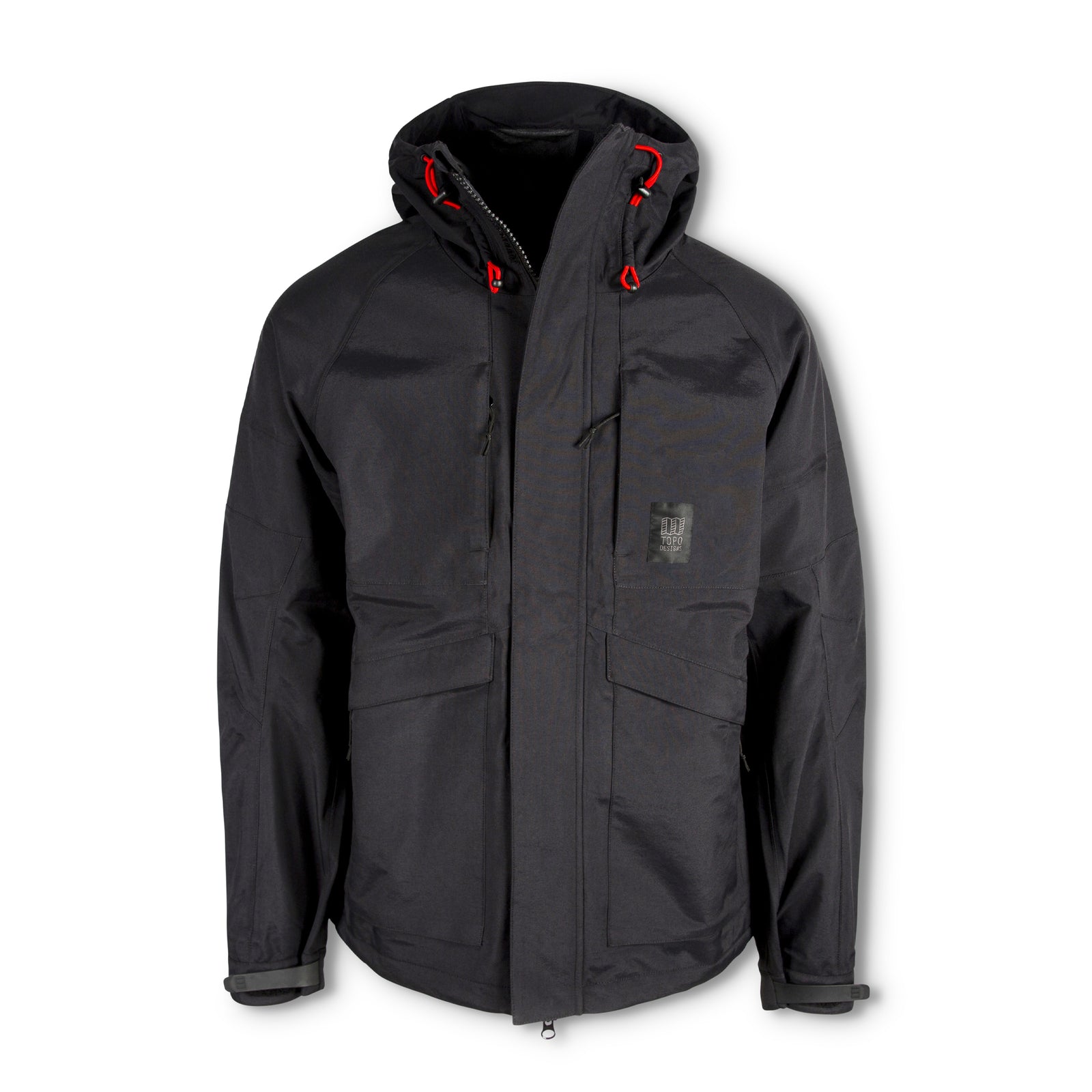 Topo Designs Men's Mountain Parka waterproof shell jacket in "Black".