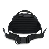 General shot of padded RidgeBack back panel and waist belt on Topo Designs Mountain Hip Pack lumbar bum bag in Black.