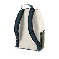 Back of Topo Designs Daypack Classic 100% recycled nylon laptop backpack for work or school in "Bone White / Olive" green