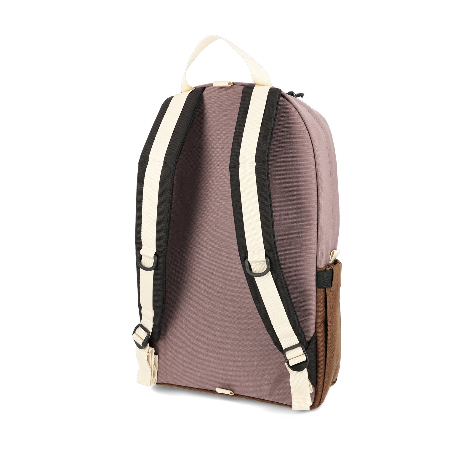 Back of Topo Designs Daypack Classic 100% recycled nylon laptop backpack for work or school in "Peppercorn / Cocoa" purple brown
