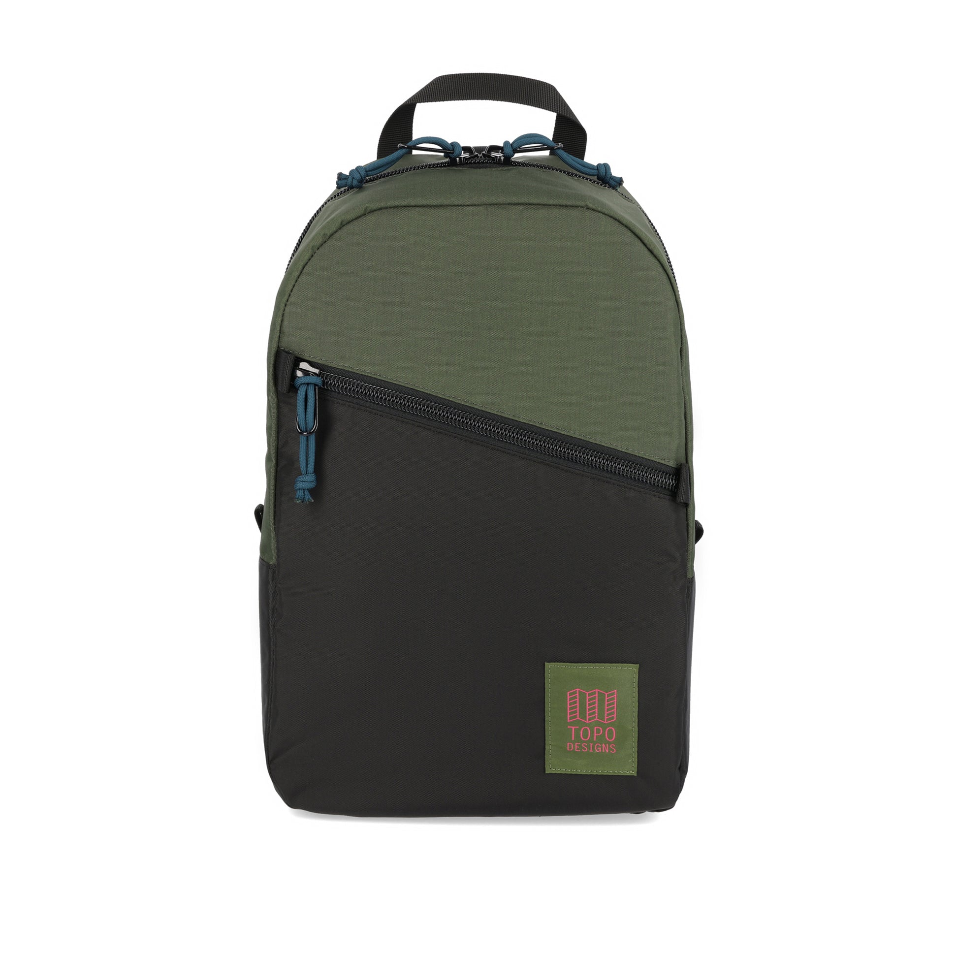 Topo Designs Light Pack laptop backpack in "Olive / Black - Recycled" green.