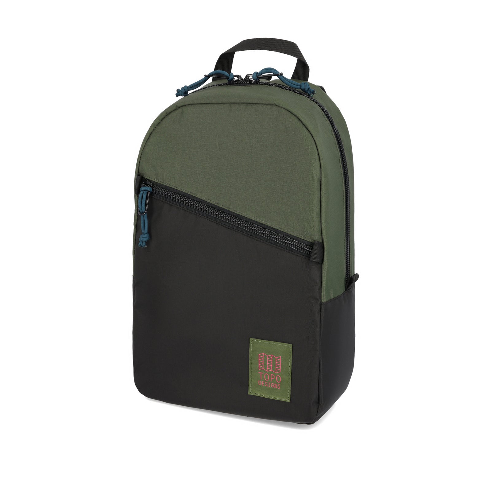Topo Designs Light Pack laptop backpack in "Olive / Black - Recycled" green.