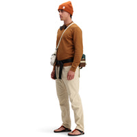 Side model shot of Topo Designs Men's Dirt Crew sweatshirt in 100% organic cotton in "earth" brown