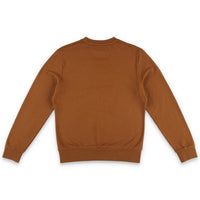 Back of Topo Designs Men's Dirt Crew sweatshirt in 100% organic cotton in "earth" brown
