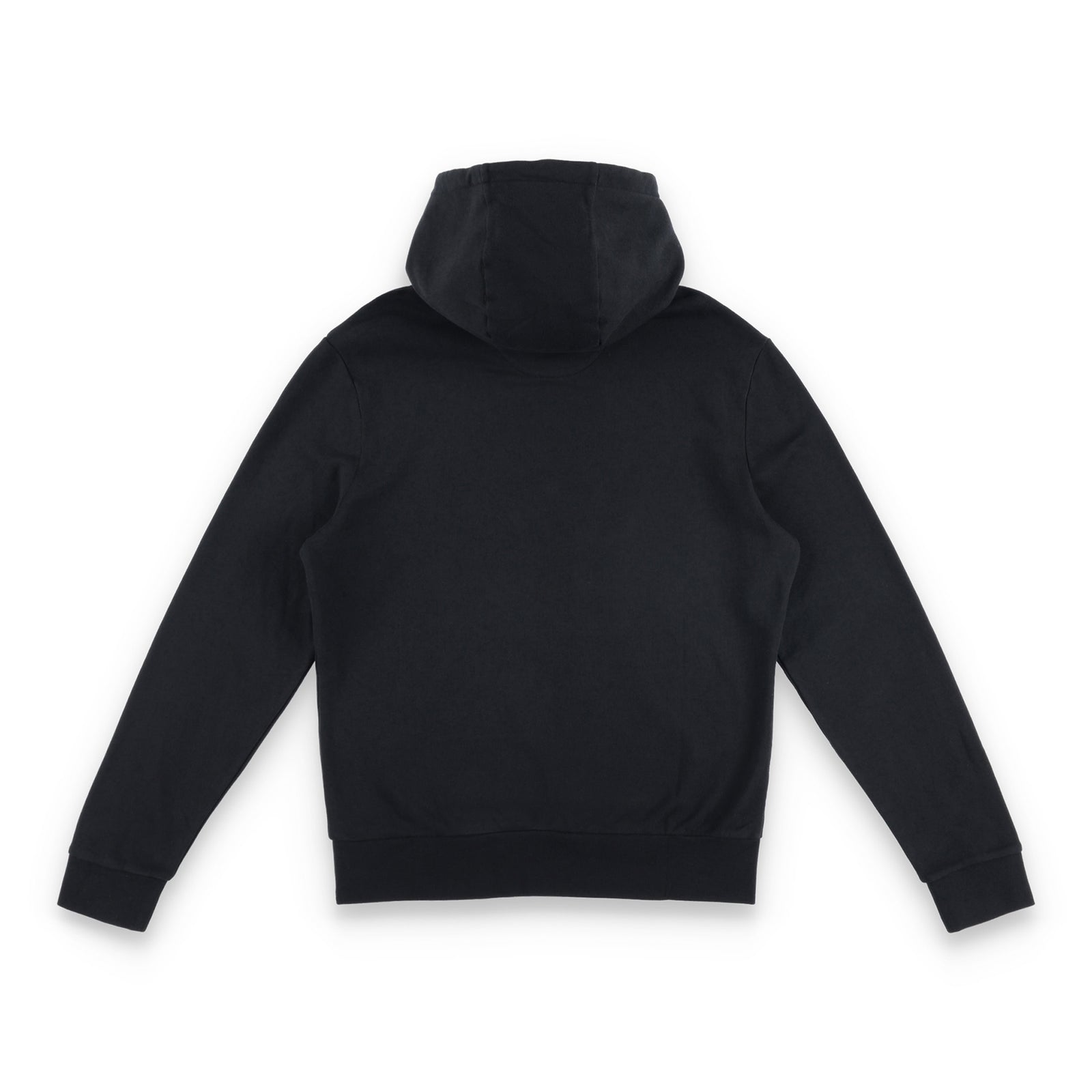 Back of Topo Designs Men's Dirt Hoodie 100% organic cotton French terry sweatshirt in "black"