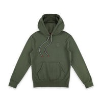 Topo Designs Men's Dirt Hoodie 100% organic cotton French terry sweatshirt in "olive" green.