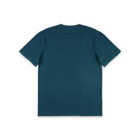 Back of Topo Designs Men's Dirt Pocket Tee 100% organic cotton short sleeve t-shirt in "pond blue".