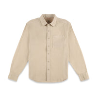 Topo Designs Men's Dirt Shirt long sleeve organic cotton button-up in "Sand" brownish white.