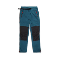 Topo Designs Men's Fleece Pants in "Pond Blue / Black" with black knee and rear reinforcements.