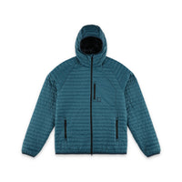 Topo Designs Men's Global Puffer packable recycled insulated Hoodie jacket in "pond blue"