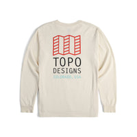 Back of Topo Designs Men's Large Logo Tee 100% organic cotton long sleeve t-shirt in "natural" white.